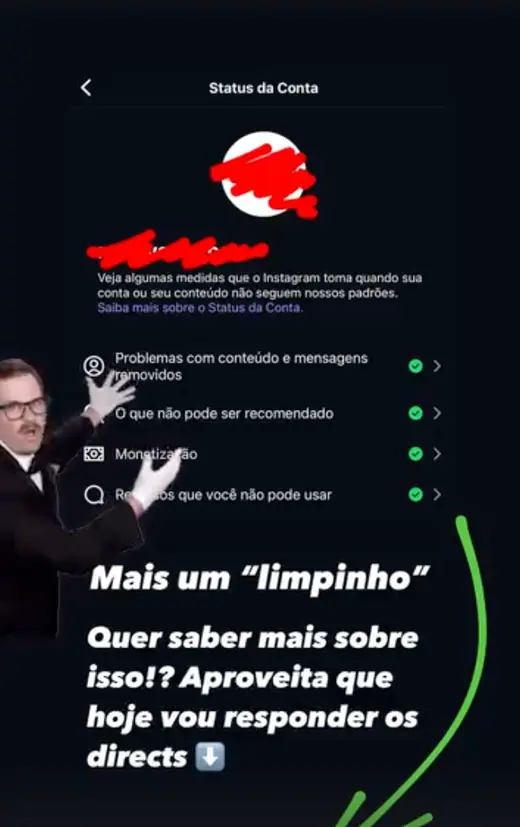 Status da conta liberado, com o perfil preservado