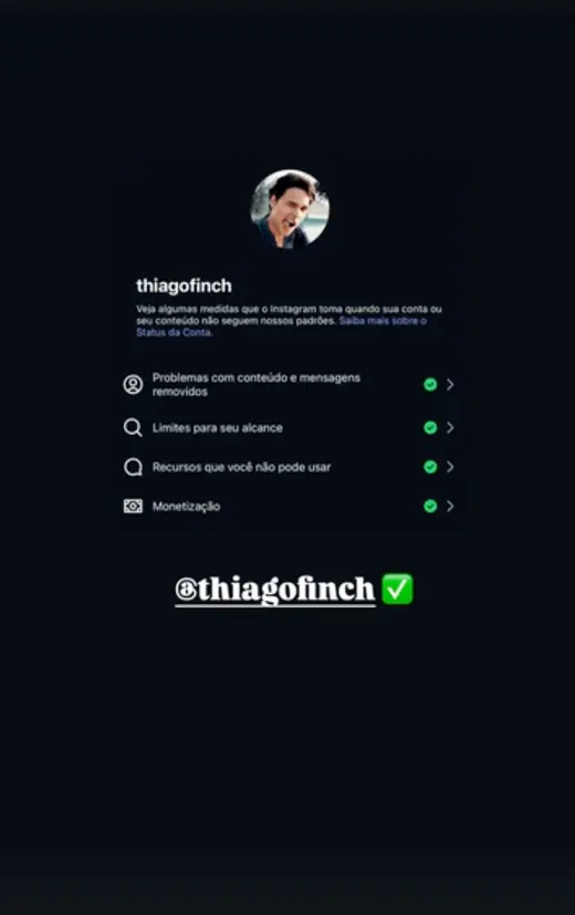 Status da conta de @thiagofinch, com todos os itens liberados