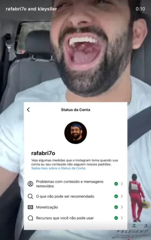 @rafabri7o em vídeo com o Kleysller, mostrando o Status da Conta com todos os itens liberados